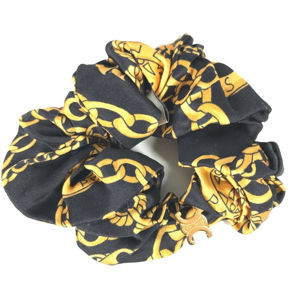 CELINE Triomphe Chain Hair Accessory, Silk Scrunchie, Women's, Black - Picture 2 of 7